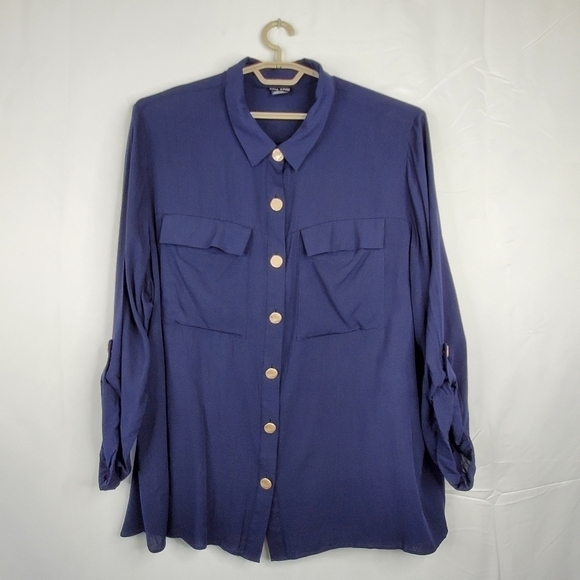 City Chic Long Sleeve Tunic Size XL/22 Button Front Blouse with Pockets Viscose - Picture 14 of 14